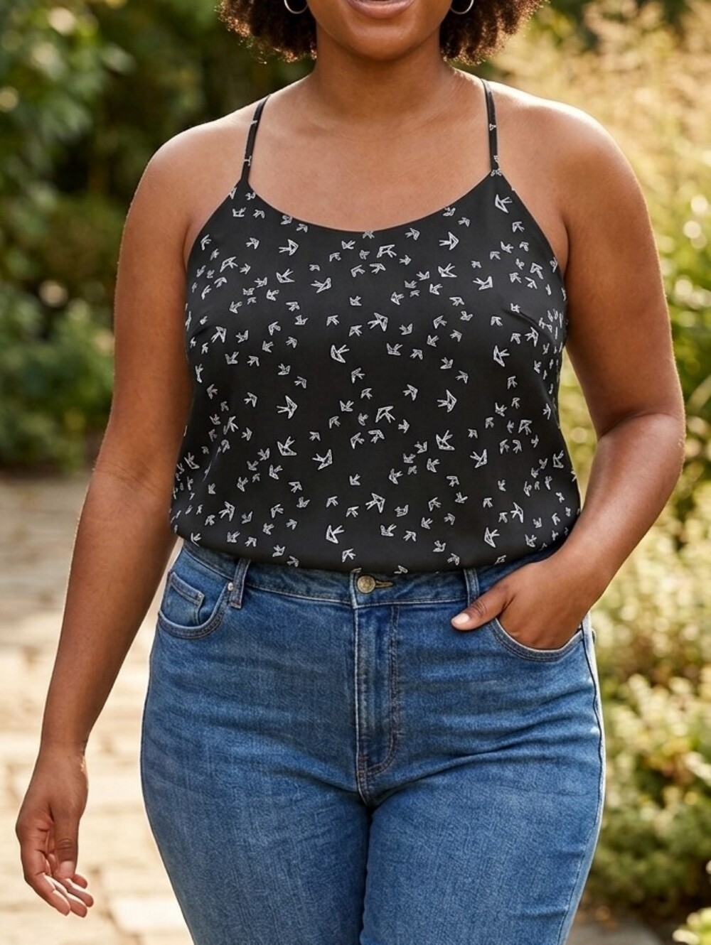 Love & Legend Black Bird-Print Racerback Cami Ptp 24"